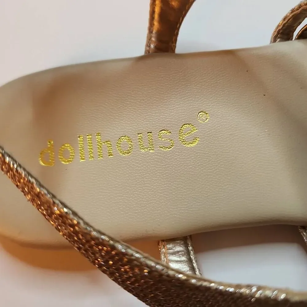 Dollhouse Multistrap Gold Glittery Sandals Size 8.5