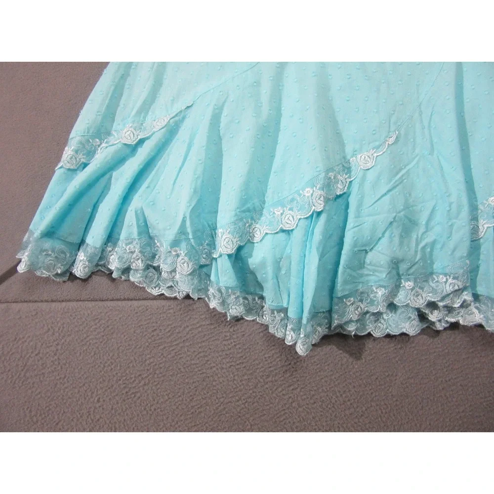 Denim 24/7 Midi Skirt Womens 18W Aqua Blue Swiss Dot Lace Trim Boho Western