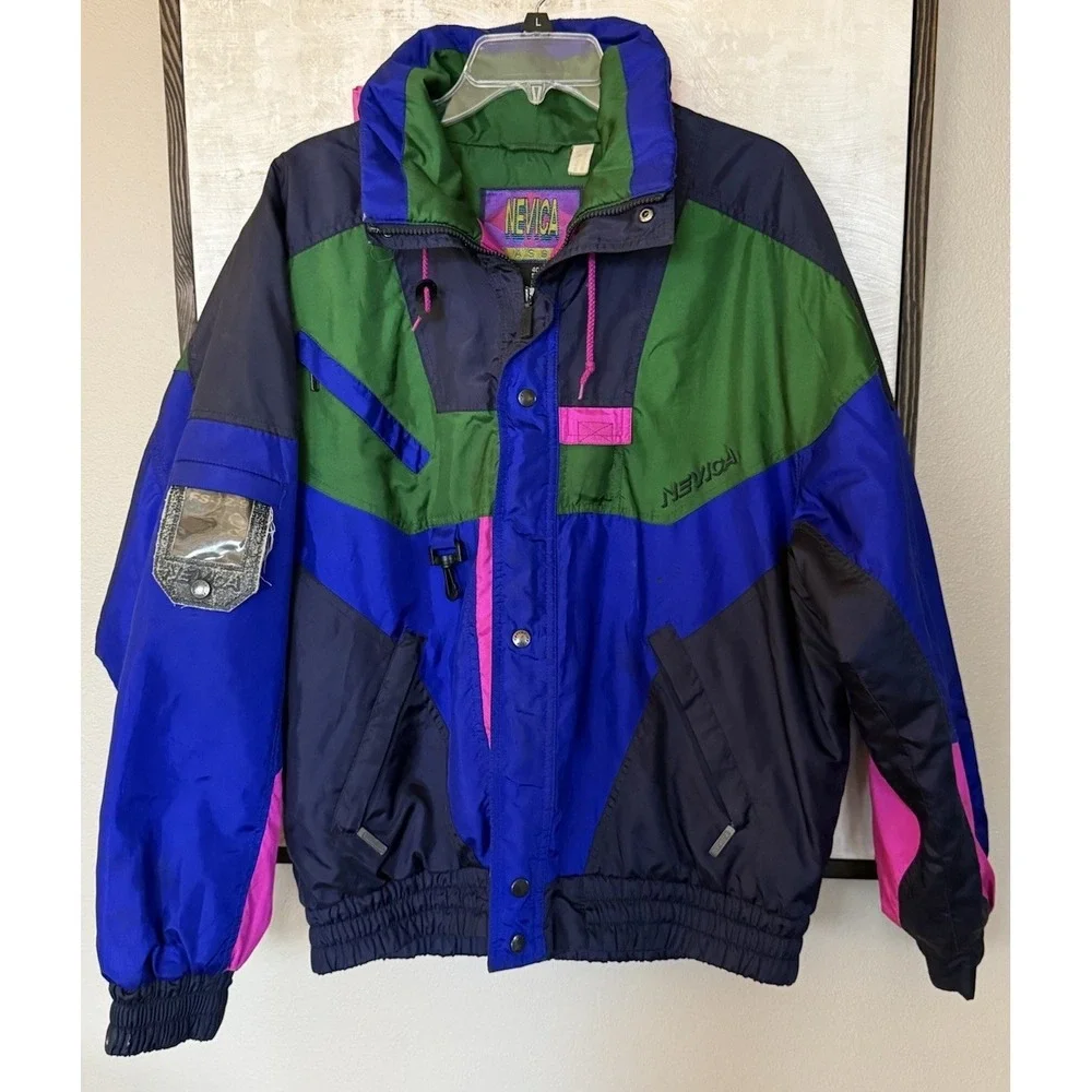 Nevica FS12.9 Mens‎ 40 Ski Jacket RECCO Survival Nylon Color-block Retro Whistle