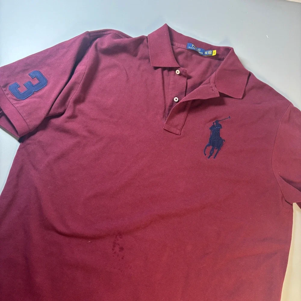 Polo Ralph Lauren Big Pony #3 Polo Shirt Mens XLT Big & Tall Burgundy‎