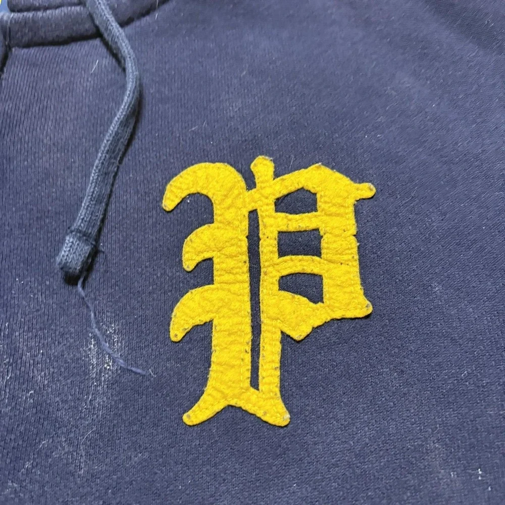 Polo Ralph Lauren Hoodie Sweatshirt Mens Medium Blue Varsity‎ P Logo 1/4 Zip