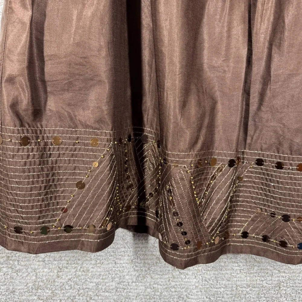 Alfani Sequin Skirt Women's 12 Brown Pleated A Line Embellished Boho Indie Party