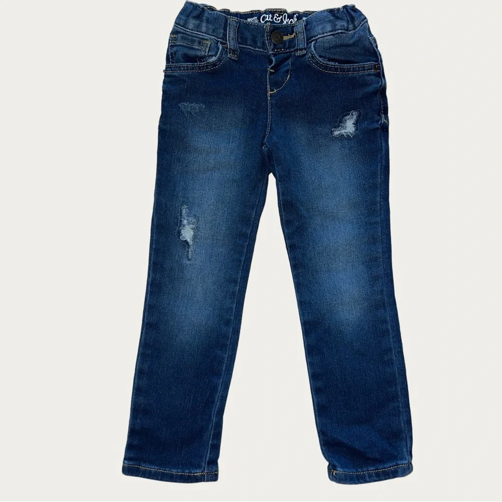Cat & Jack Dark Blue Distressed Super Stretch‎ Jeans 4T