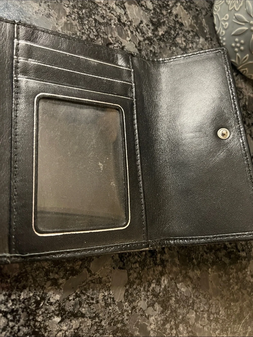 Coach Signature Canvas Trifold Wallet in Black and Beige