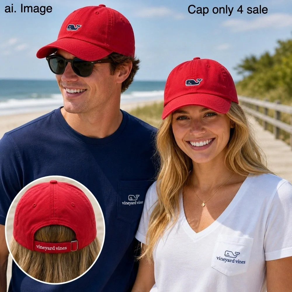 Vineyard Vines Red Baseball Cap Whale Logo Adjustable‎ Nautical Coastal Preppy