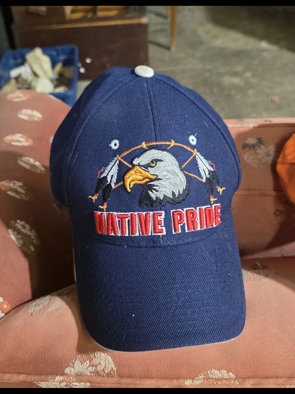 Embroidered Eagle Navy Baseball Cap with Red Accent
