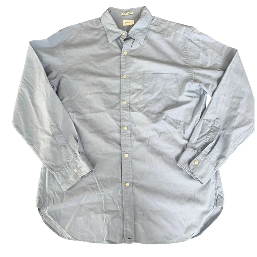 J Crew 80s 2 Ply Cotton Button Down‎ Shirt Mens L Light Blue Preppy Minimalilst