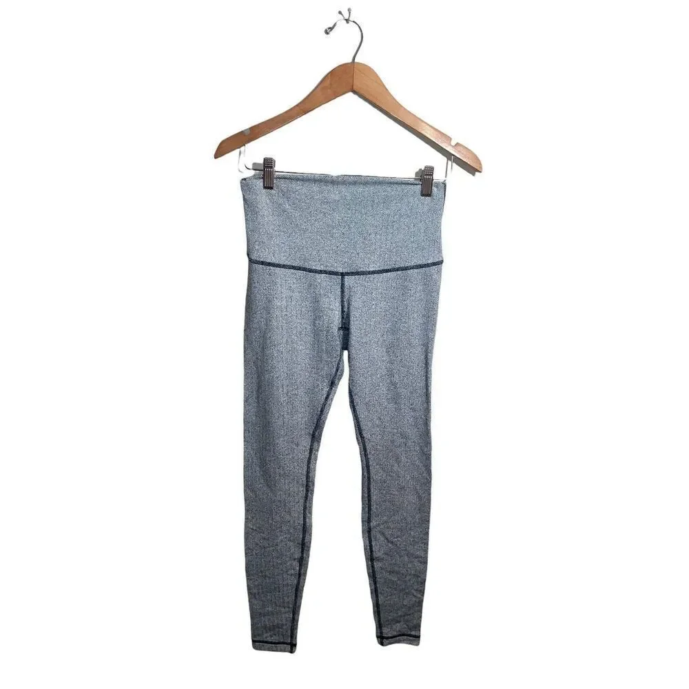 Lululemon Wunder Under‎ Tights Roll Down Pants Womens 8 Herringbone Stretch