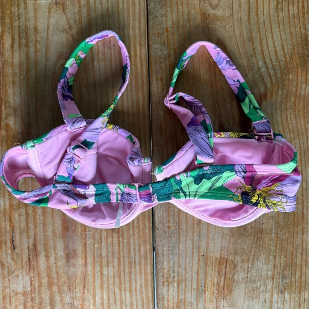 Printed Balconette Body Contour Swim Top Removable Straps M