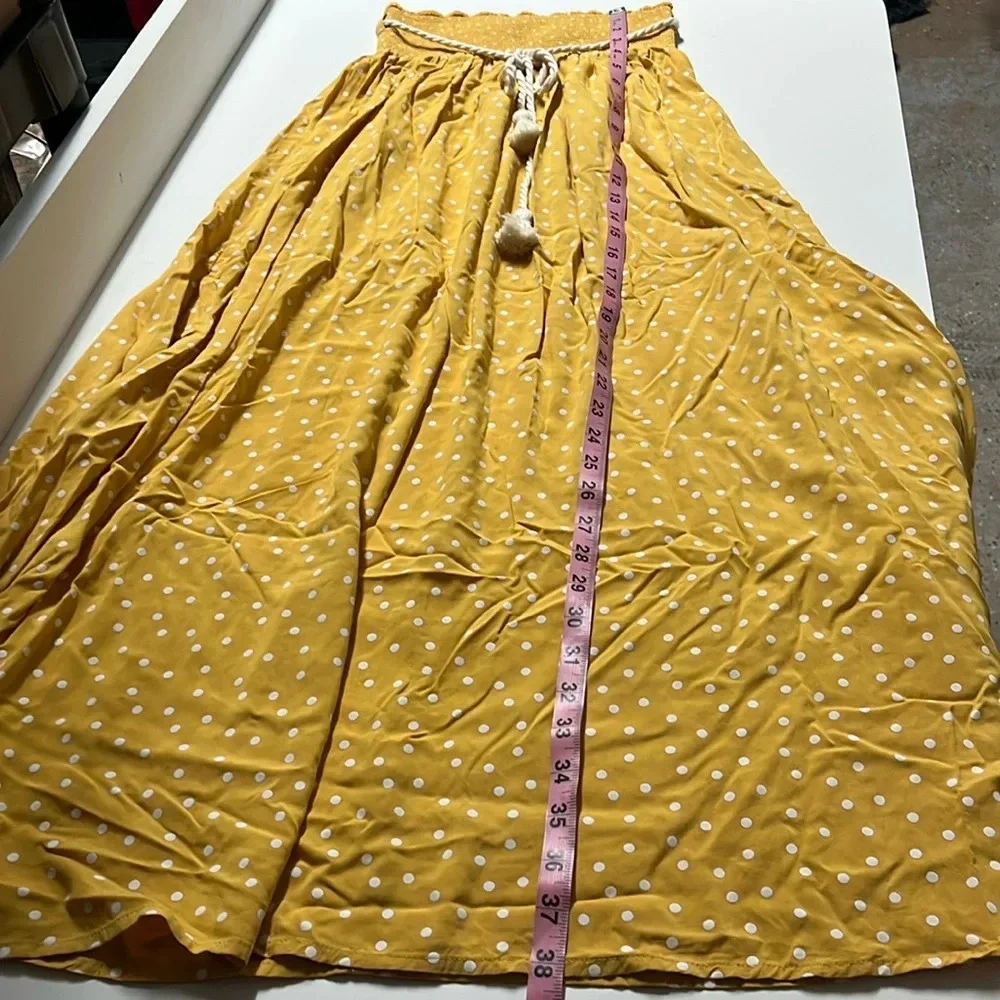 Imperfect NWT NAF NAF Paris skirt yellow maxi skirt rope tassel‎ belt polka dot
