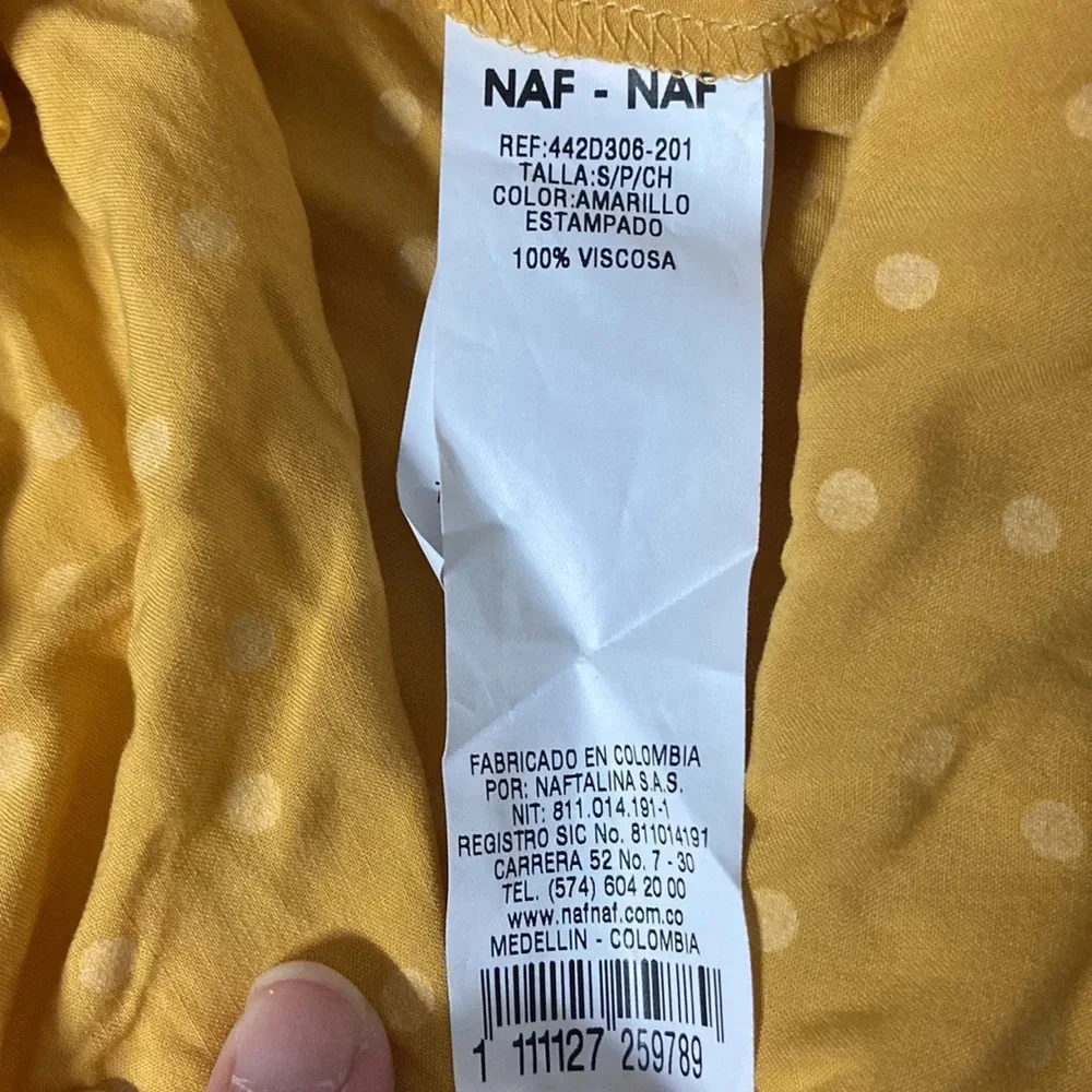 Imperfect NWT NAF NAF Paris skirt yellow maxi skirt rope tassel‎ belt polka dot