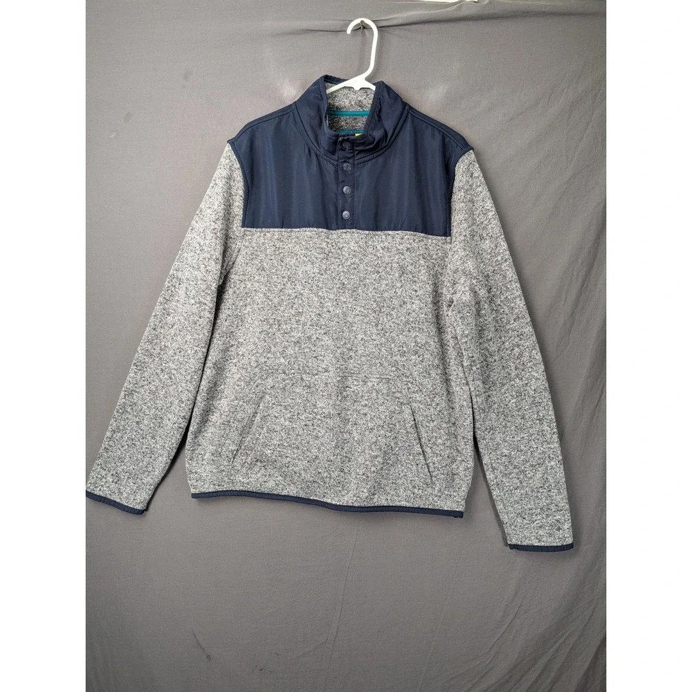 Prince & Fox Mens Heather Gray Navy Blue Quarter Snap Fleece Pullover XL
