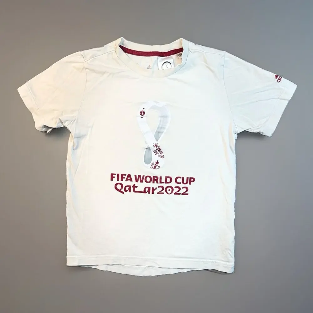 ADIDAS FIFA WORLD CUP QATAR 2022 Official Adidas T-Shirt Beige Youth Sm 1380