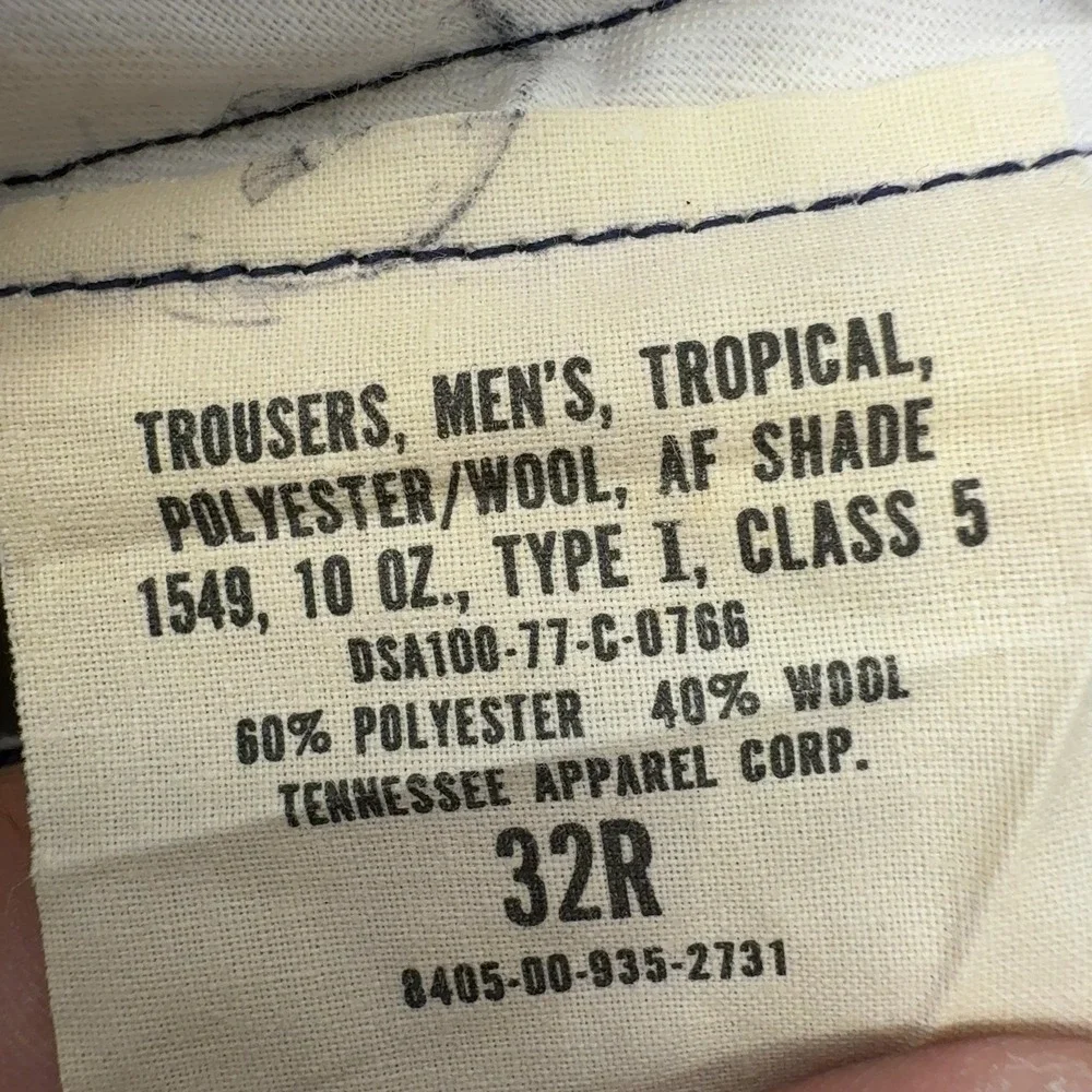 Vintage Tennessee Apparel Corp Trousers Mens 32R Blue Wool Blend Military Style