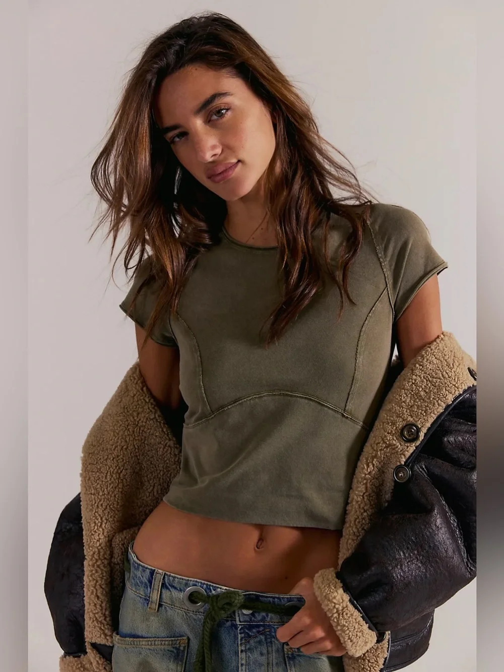 Free people Protagonist Cropped Cap Sleeve Tee