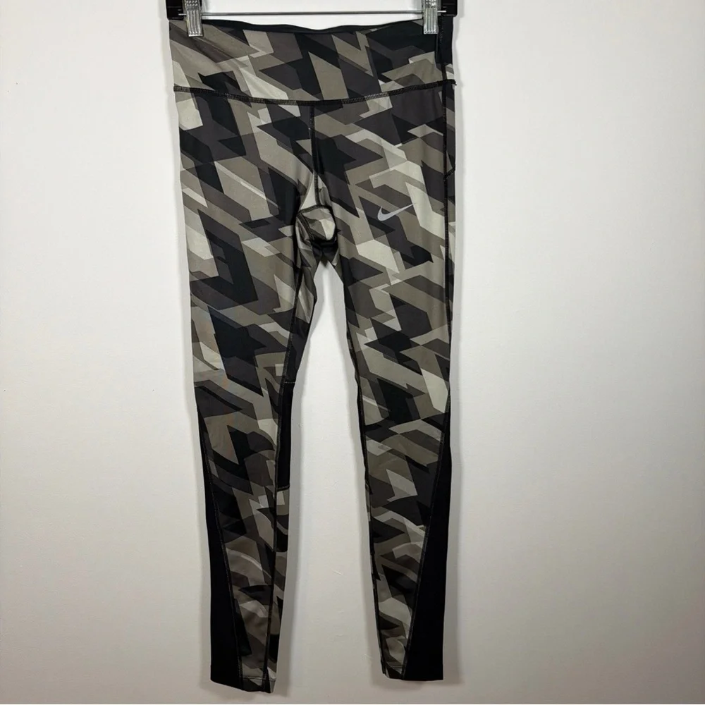 Nike Power Racer Geometric Gray Black Leggings Running‎ Yoga Dri Fit