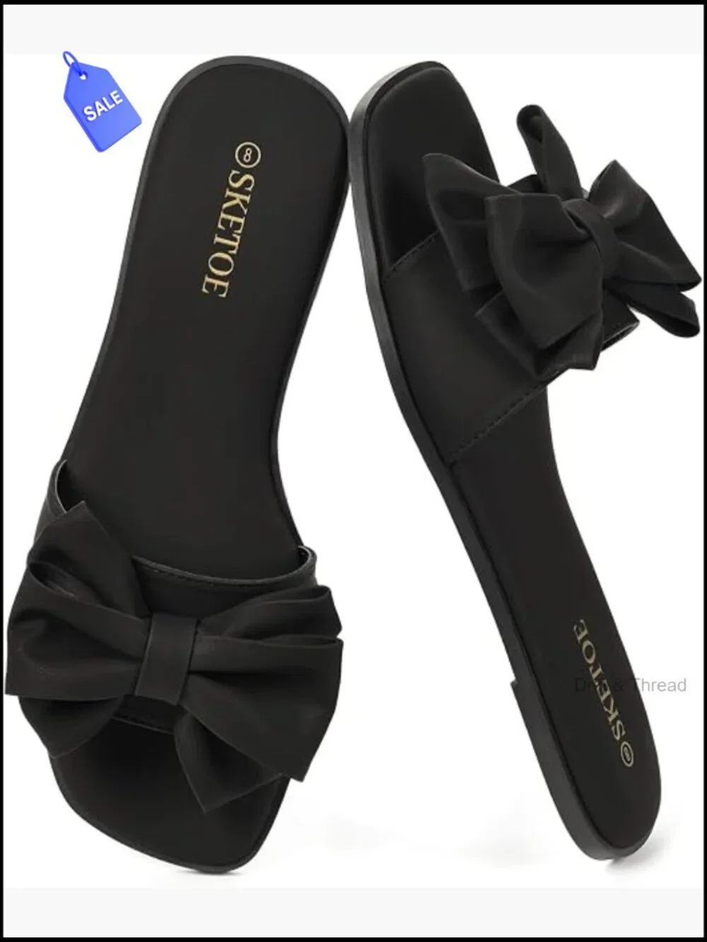 Women's Bow Flat Sandals Square Toe Comfortable Slide Wedding Beach Vacation