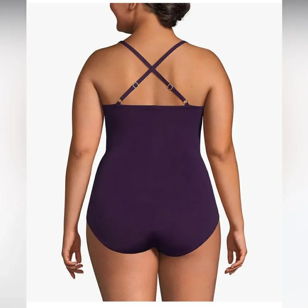 Land's EndX Back Pleated One Piece Swimsuit Various Soft Cup BlackBerry Various