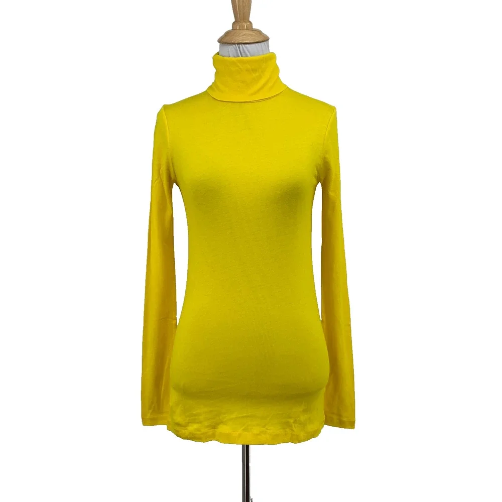 J Crew T Shirt Womens XS Extra Small Yellow Soft Tissue Turtleneck Lightweight