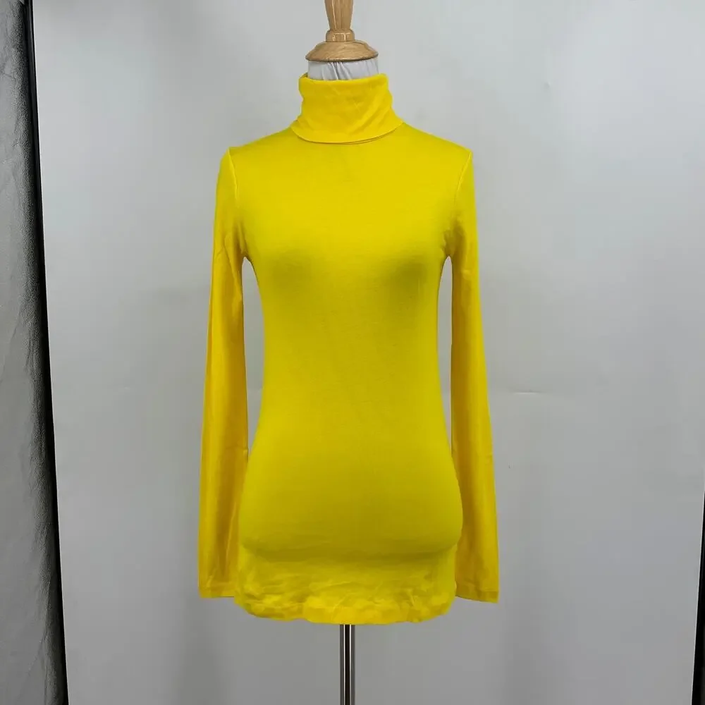 J Crew T Shirt Womens XS Extra Small Yellow Soft Tissue Turtleneck Lightweight
