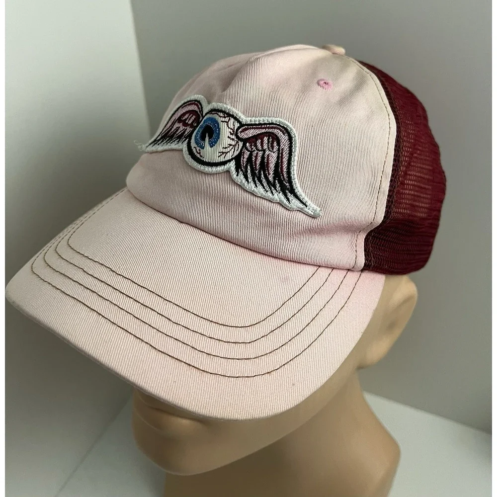 Von Dutch Pink Burgundy Trucker Hat Adjustable Mesh Embroidered Eyeball Patch
