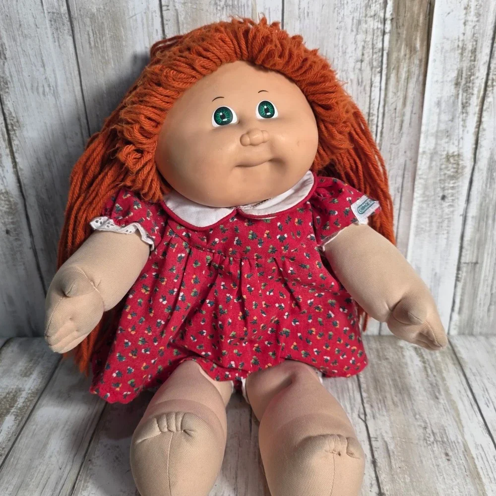 Vintage Cabbage Patch Kids Doll Coleco Red Yarn Hair Green Eyes Red Floral Dress
