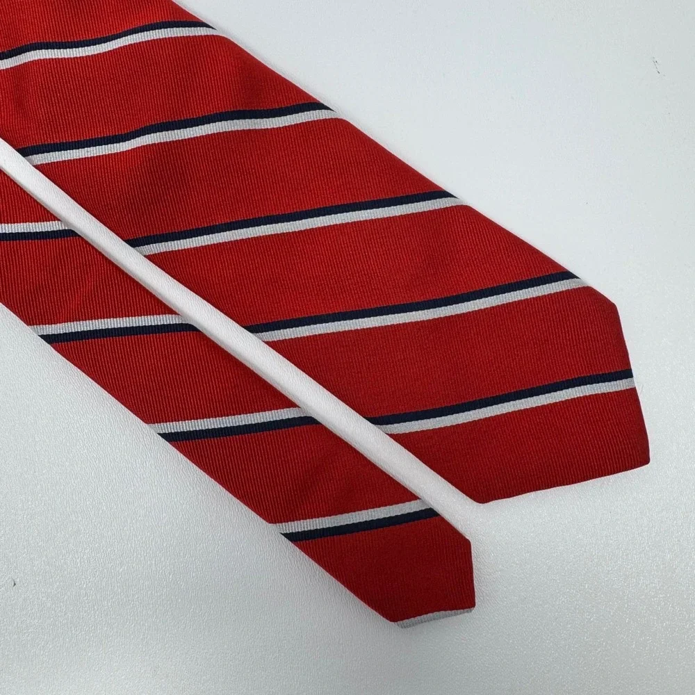 Robert‎ Talbott Mens Silk Repp Tie Red Blue White Striped Monterey California