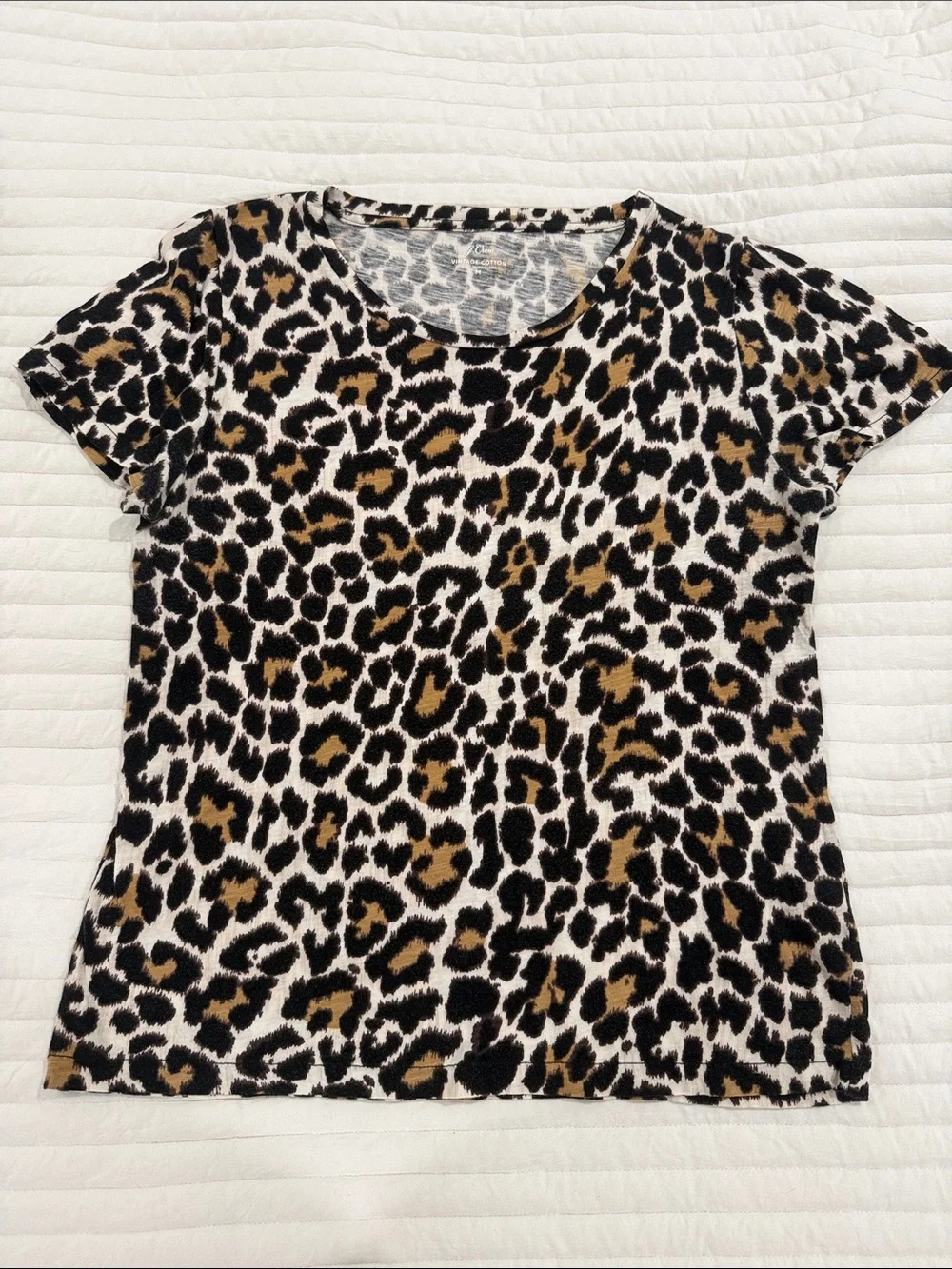J. Crew Leopard Print Short Sleeve Tee - Black, Brown & Cream