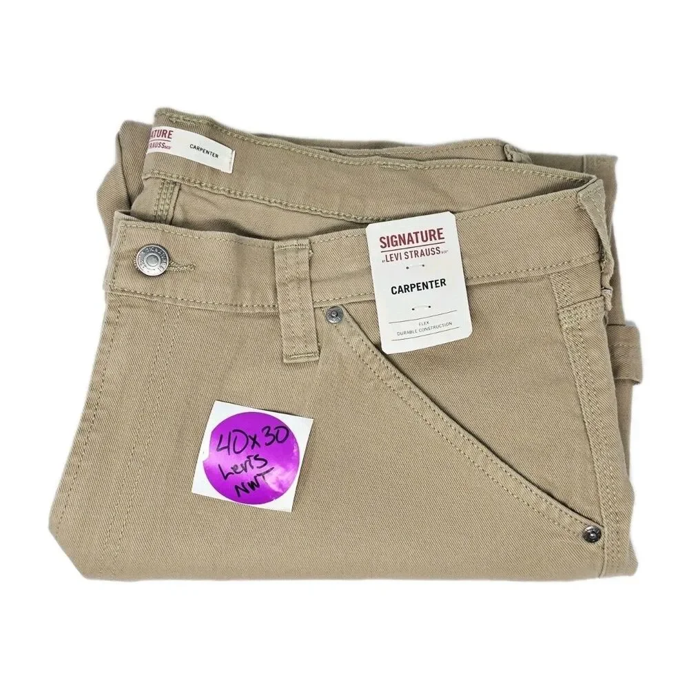 Levi Strauss Signature 40x30 Mens Cotton Carpenter Jeans American Khaki Straight