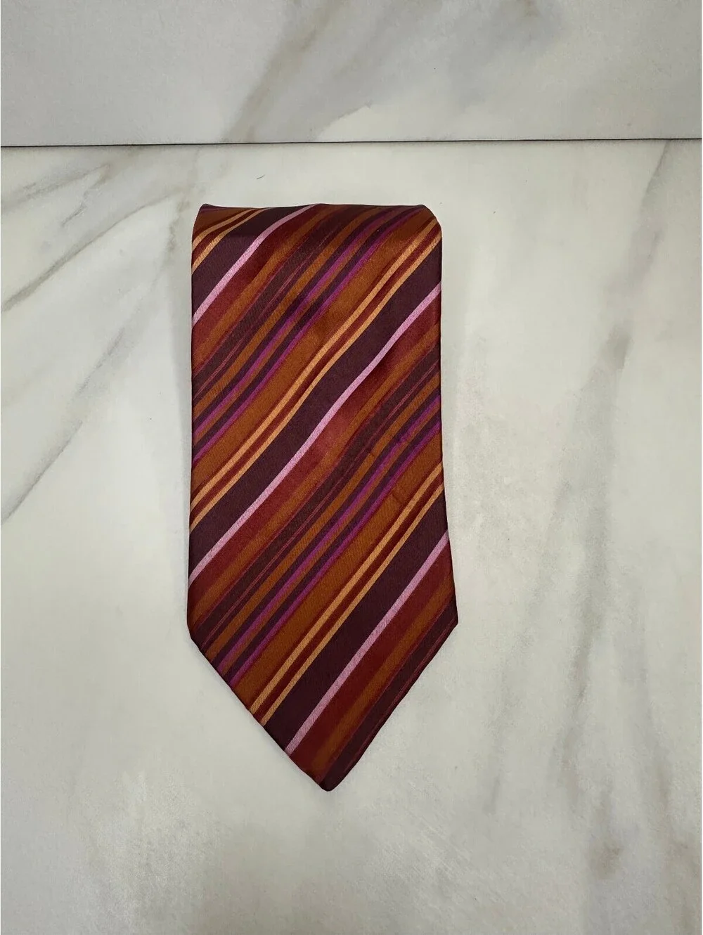 Liberty of London burgundy purple gold striped 100% silk tie made in England