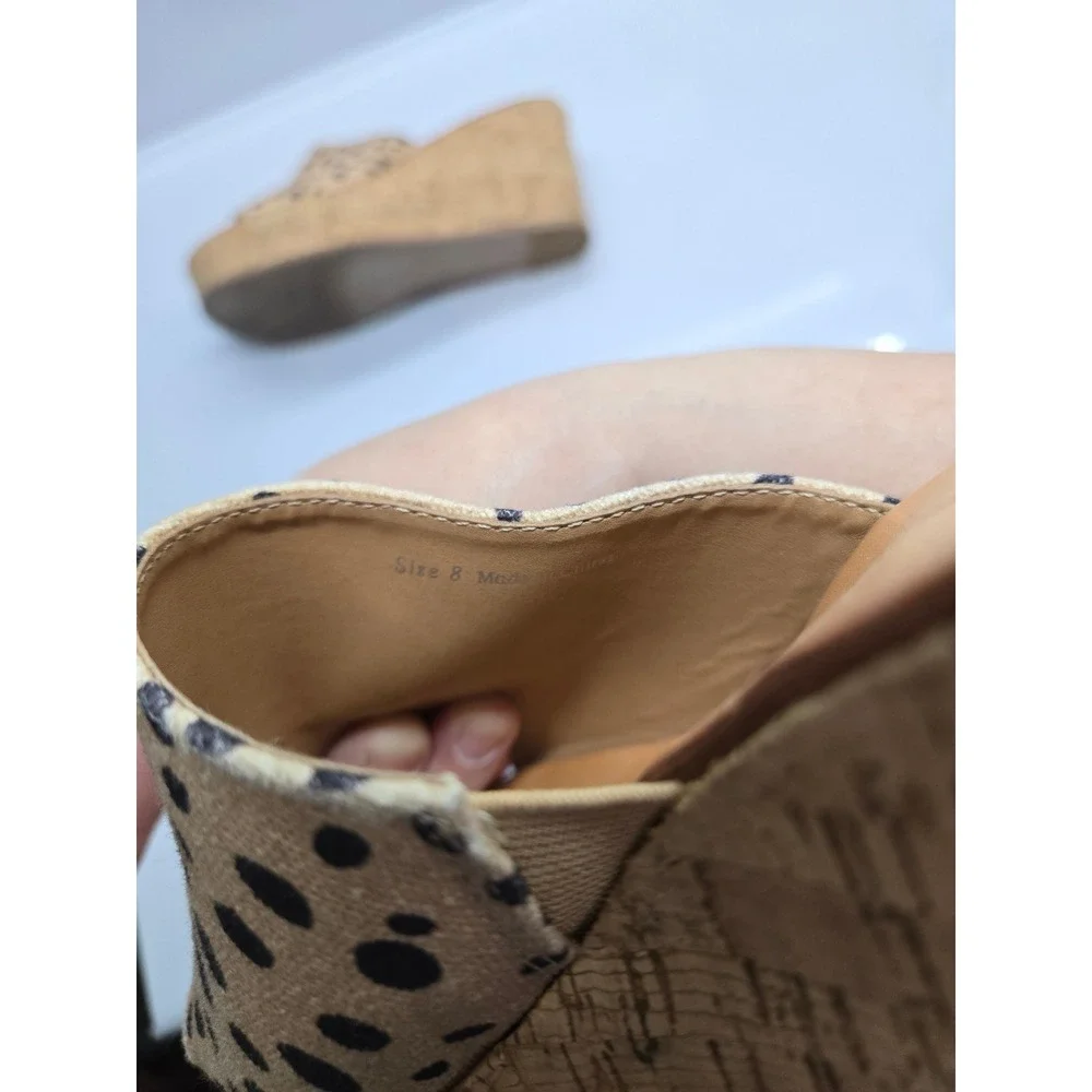 Dolce Vita Polka‎ Dot Canvas Cork Wedge Sandals Tan Black Open Toe Mules Size 8