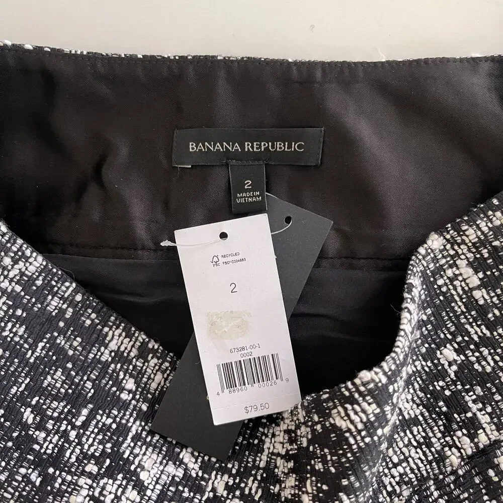 New Banana Republic Mini High Woven Knit Skirt Black White - 2