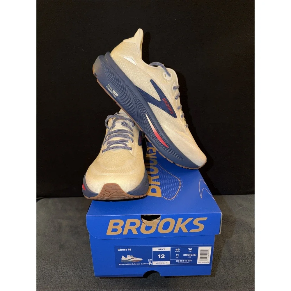 Brooks Ghost 18 Mens B Narrow Coconut/Red/Blue USA Mens Size 12