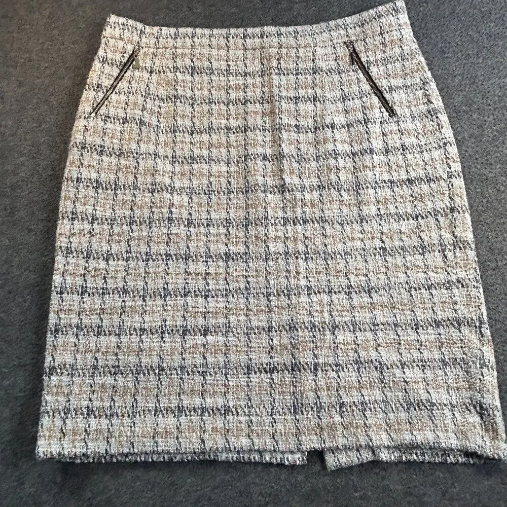Kasper Tweed‎ Pencil Skirt Size Ivory Zipper Fully Lined  Sz 12 Comfort Waist