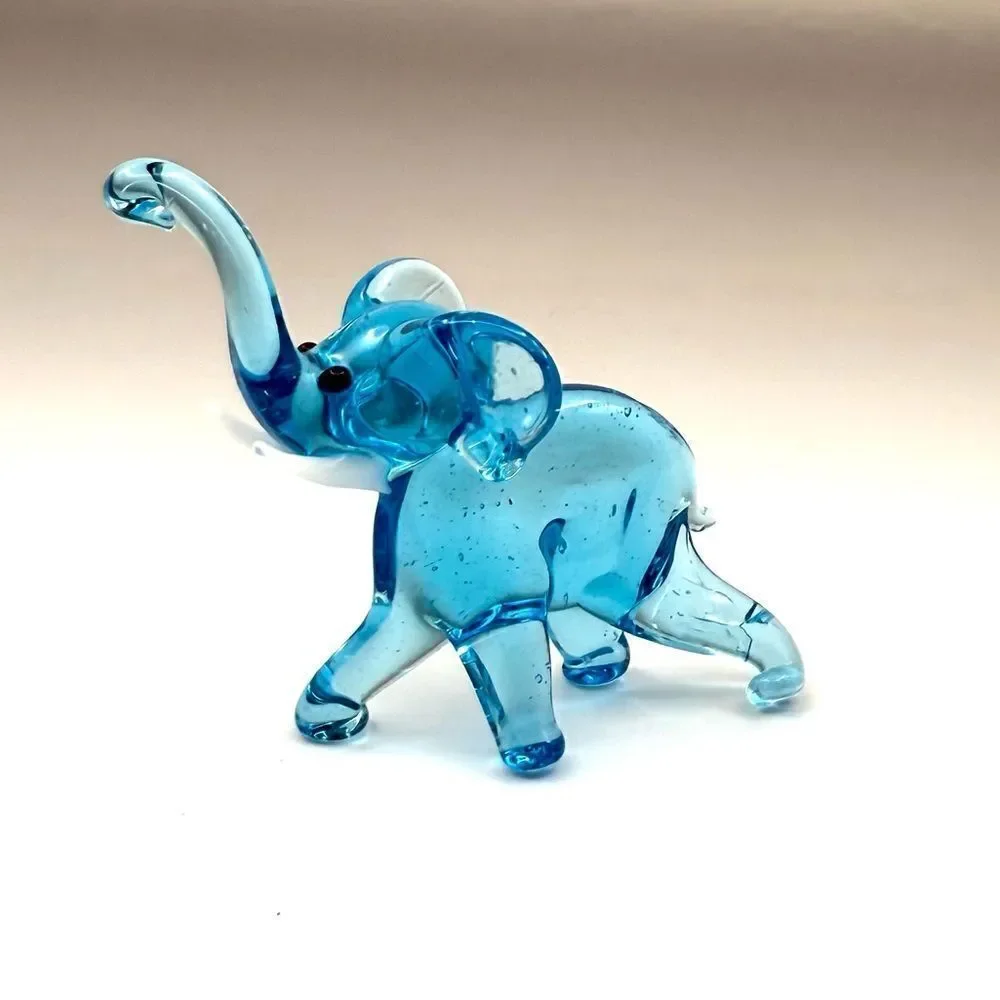 Micro Miniature Blue Art Glass elephant figurine