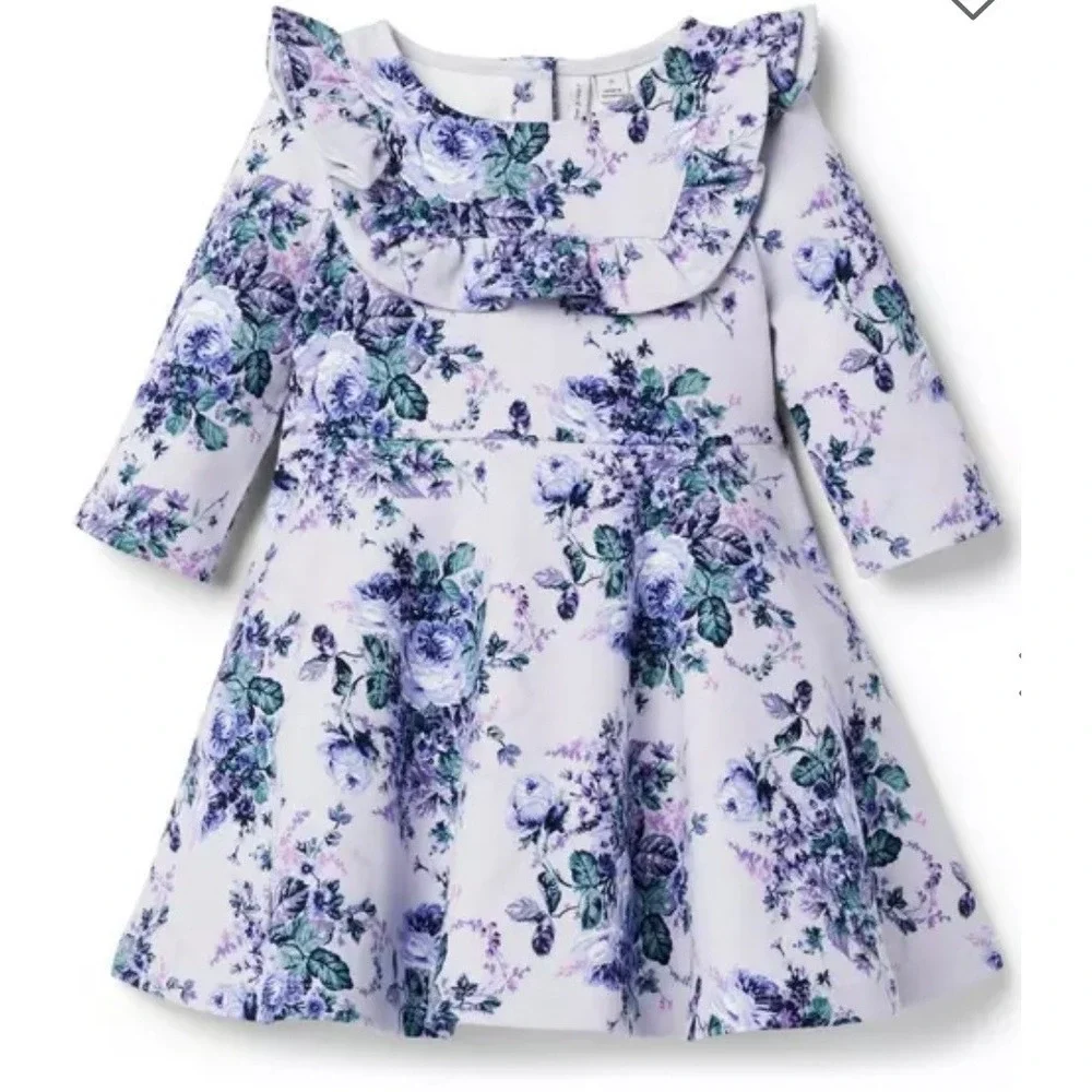 Janie and Jack Lilac Floral Ponte Dress Girls Size 6 NEW with Tags Long‎ Sleeve