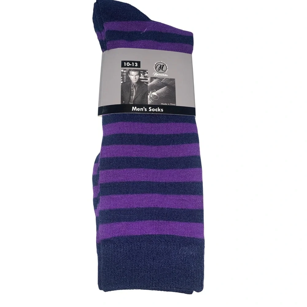NEW National Men Purple Navy Blue Striped‎ Dress Socks Size 10-13