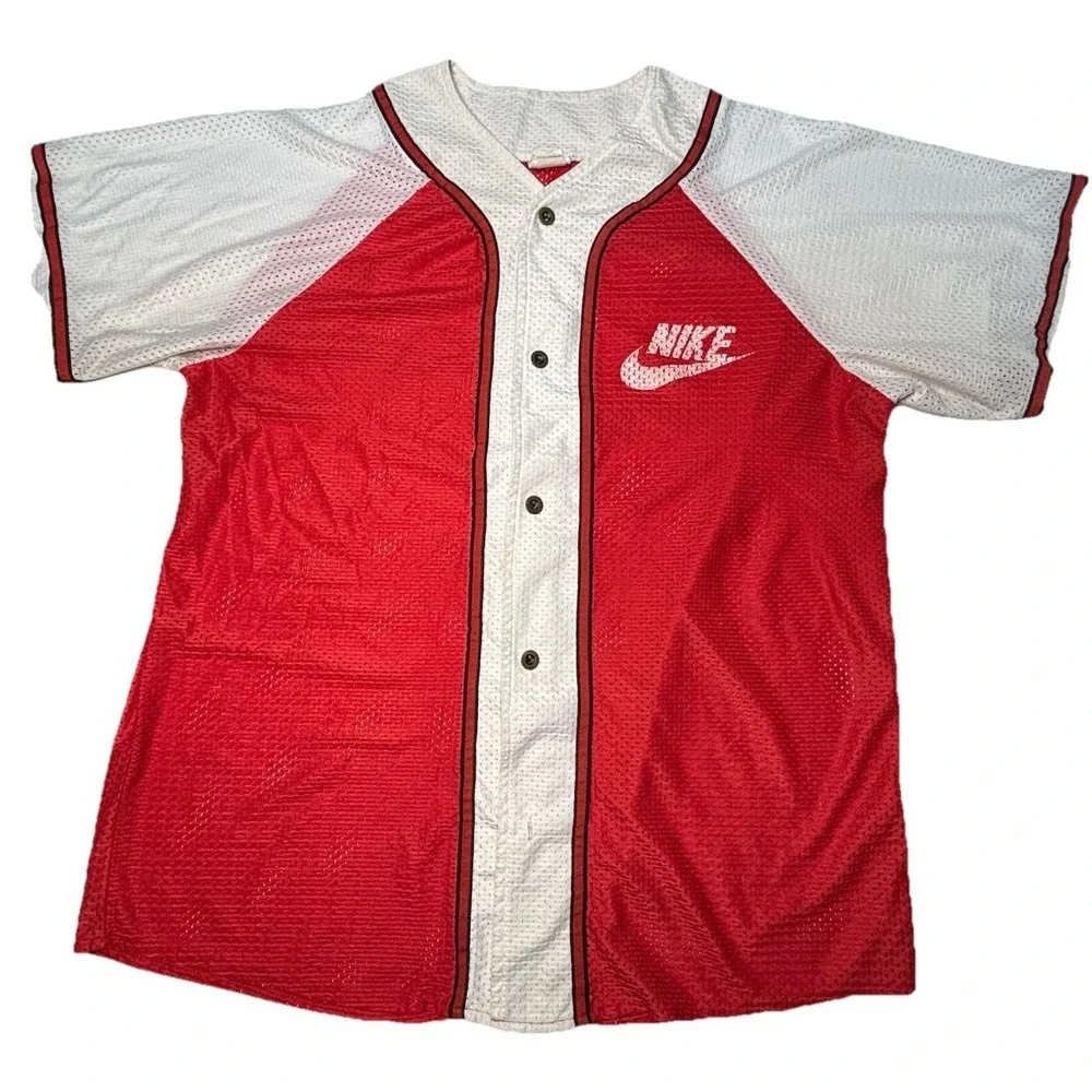 Vintage Nike Baseball Jersey‎ USA Made American Classic Mesh Red White Swoosh