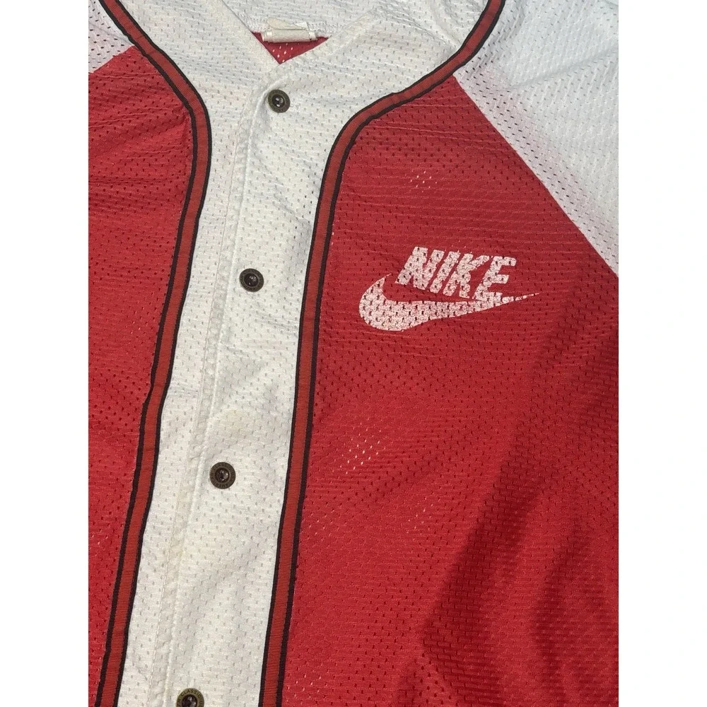 Vintage Nike Baseball Jersey‎ USA Made American Classic Mesh Red White Swoosh