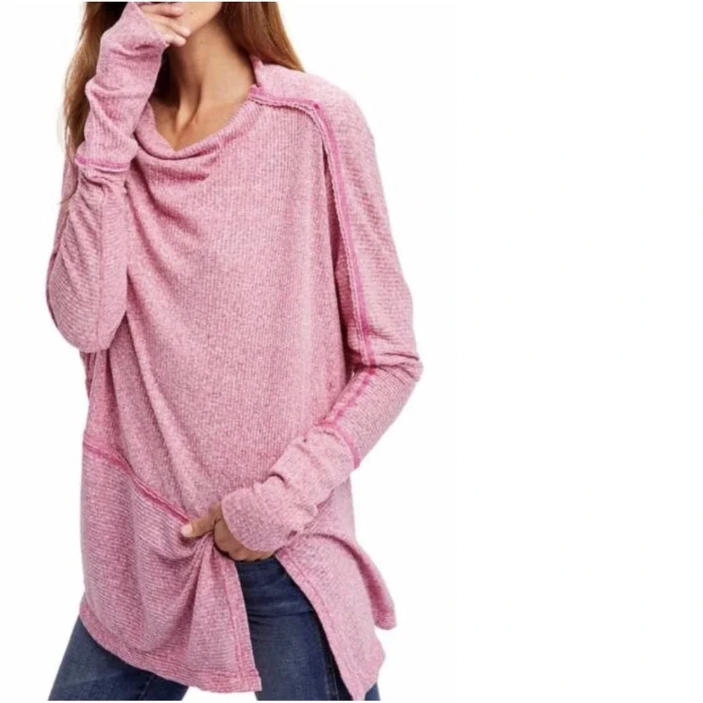 Free People Londontown Thermal Top Raspberry Cowl Neck Long Sleeve‎ Medium