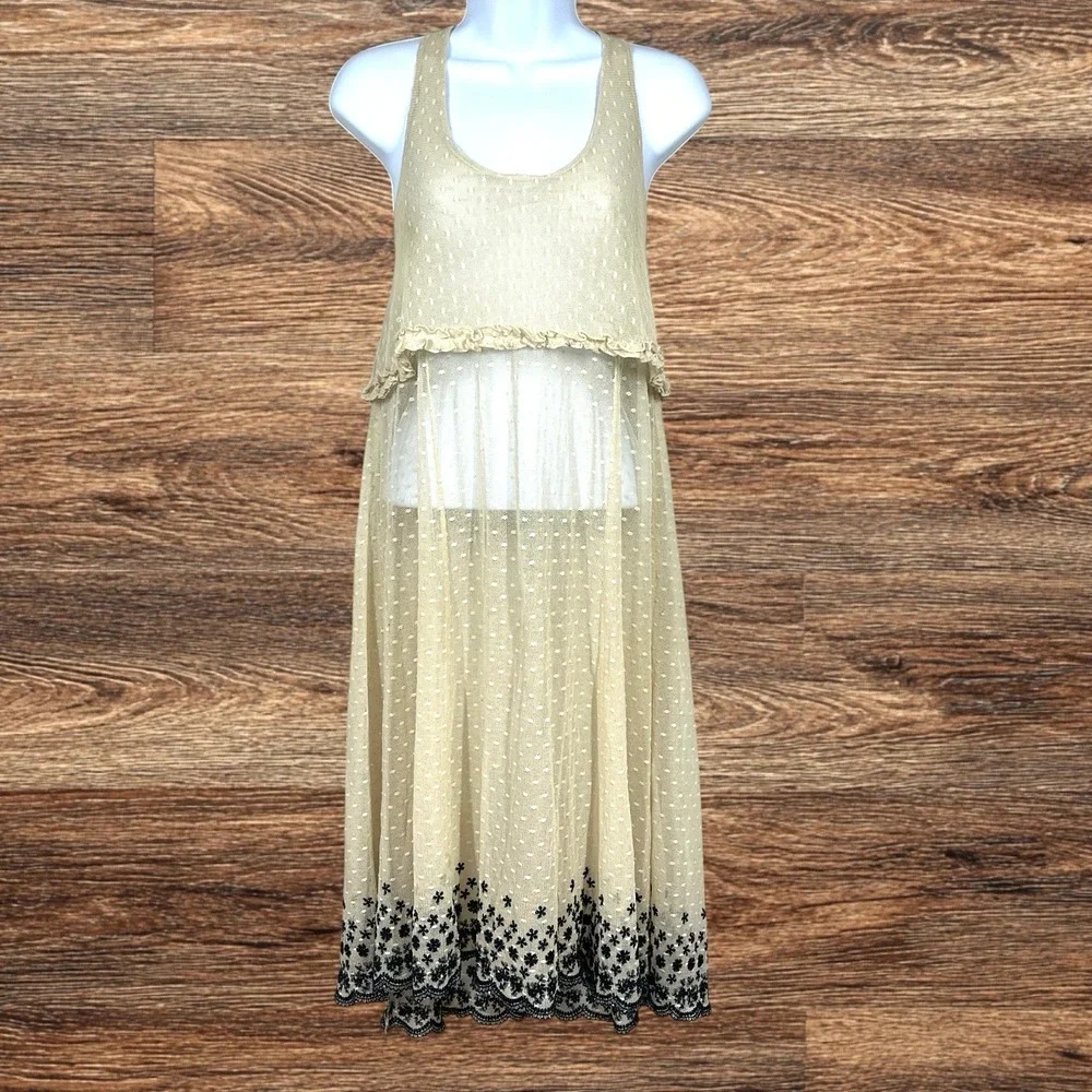 Intimately‎ Free People Swiss Dot Mesh Lace Slip Dress Size S Ivory Boho Fairy