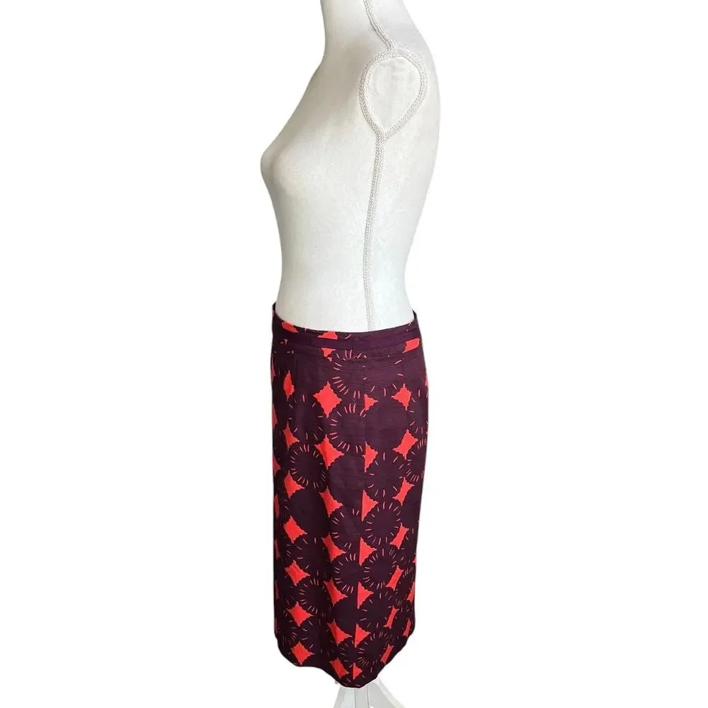 BODEN Red & wine Geometric flower Pencil Skirt professional preppy size 8L