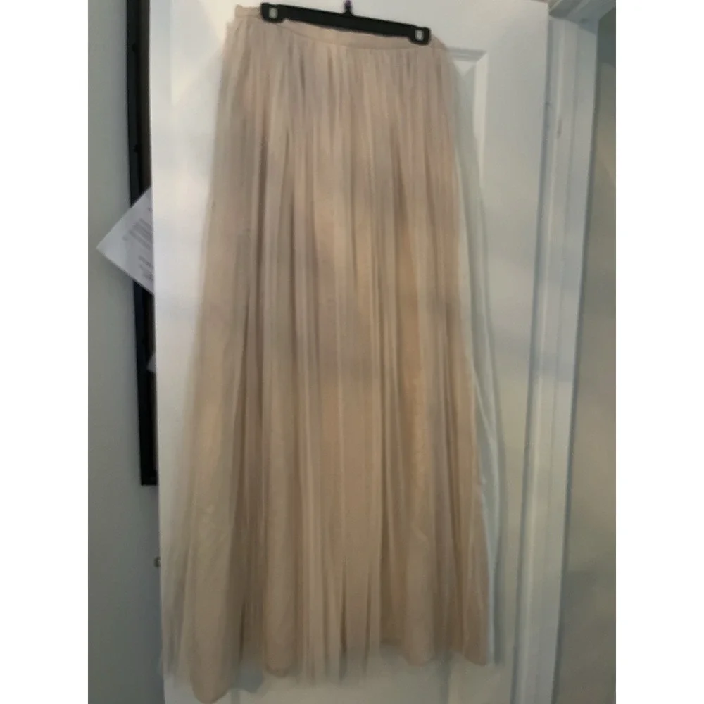 Adrianna Papell Beige Tulle‎ Maxi Skirt Women Size 12 Pleated Formal Evening