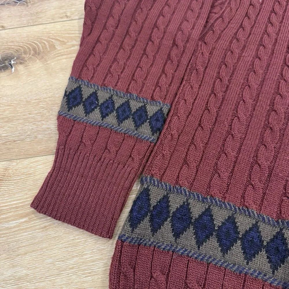 Vintage Timberland Sweater Mens M V-Neck Wool Italy Tennis Cable Knit 90s Preppy
