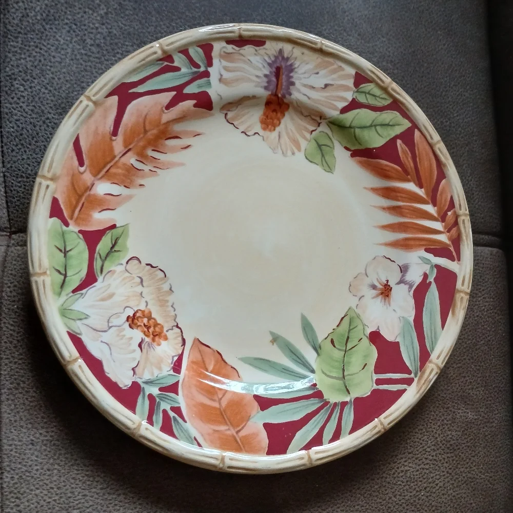 Home Trends Hibiscus Bamboo Dinner Plate Burgundy, Cream And Green
