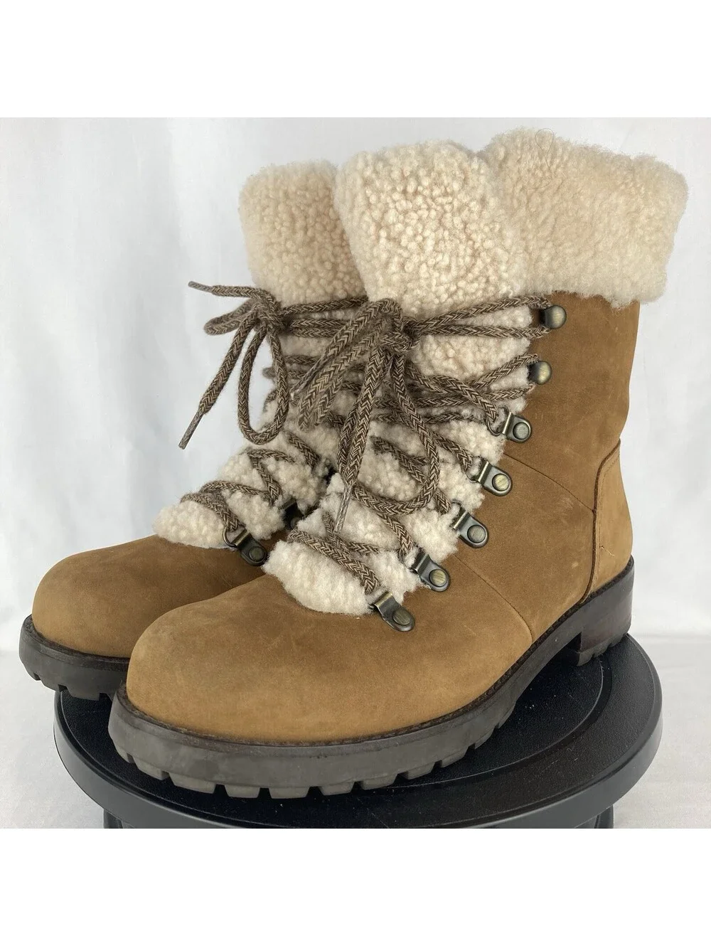Women’s 8.5 UGG Fraser 1018896 Chestnut Suede Shearling Lace Up Winter Boots