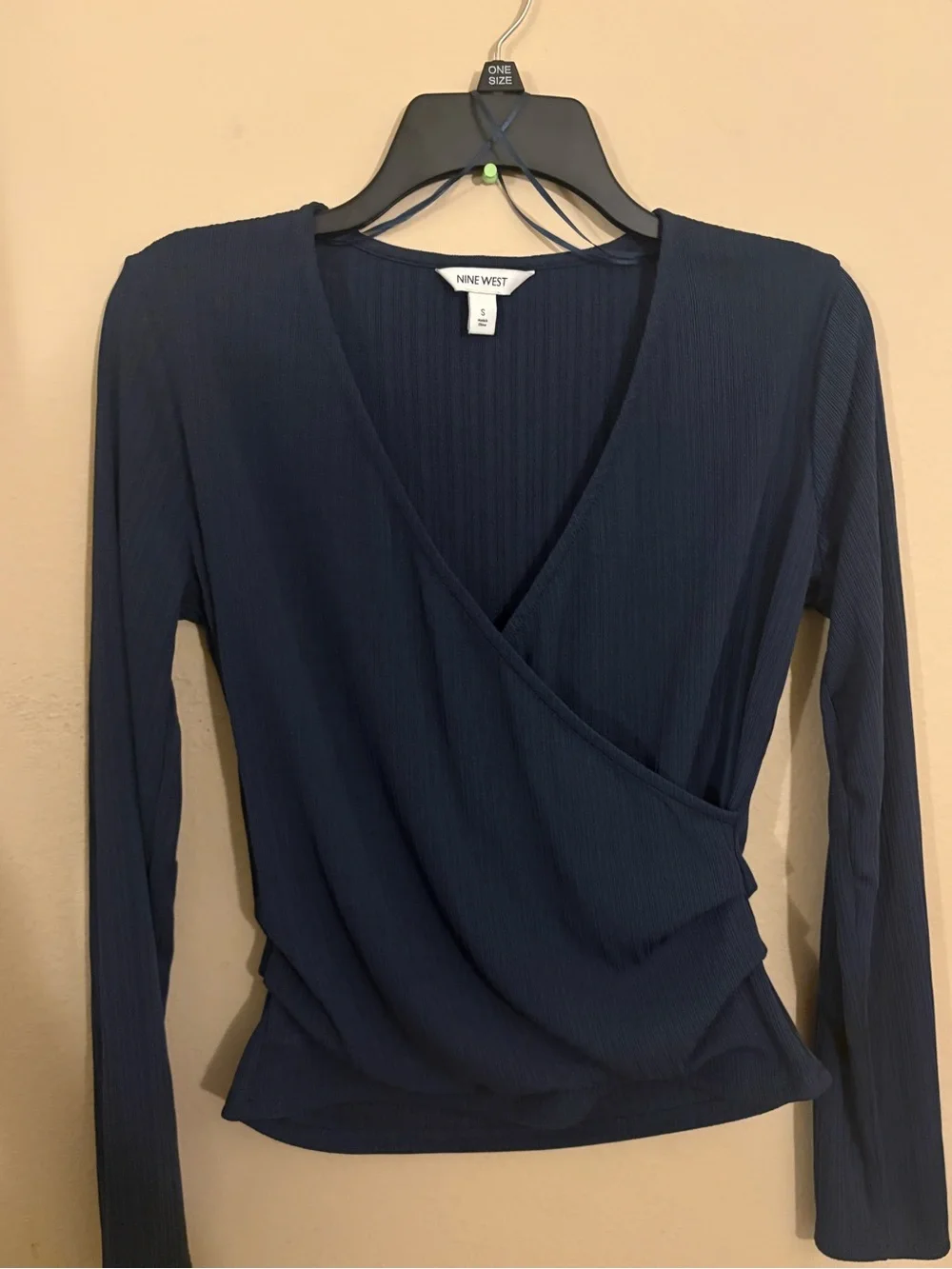 Nine West Ribbed Navy Long Sleeve Top