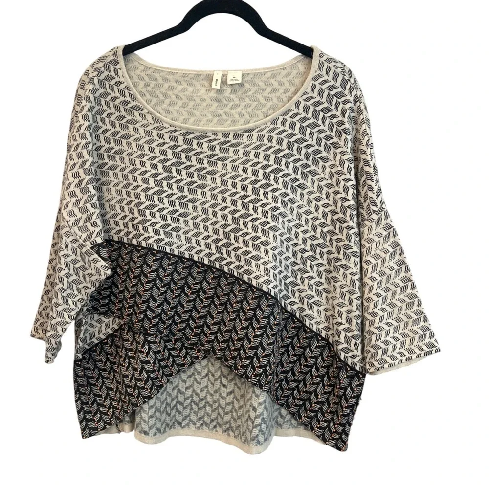 Anthropologie Moth Mixed Pattern Beaded High Low Knit Sweater MP‎ Petite Medium