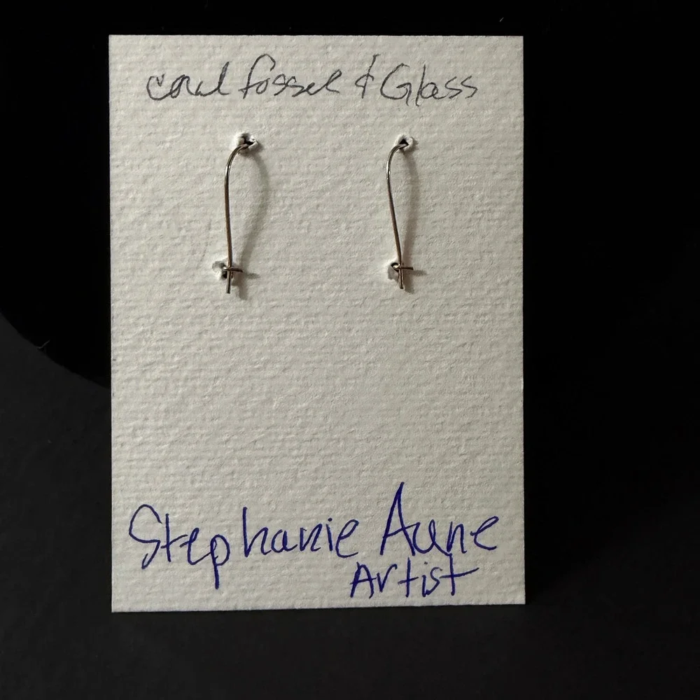Coral Fossil and Glass Drop‎ Earrings Sage Green Handcrafted by Stephanie Aune