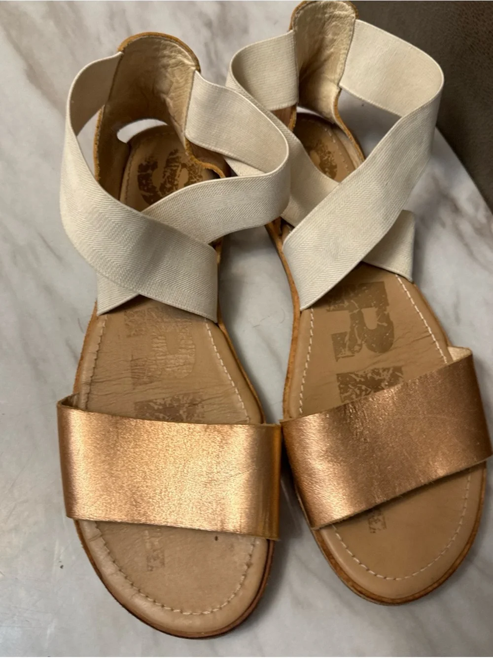 Sorel Ella Strap Leather Sandals  Metallic Gold Size 9